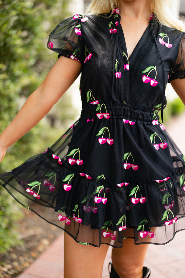clementine-elastic-waist-mini-dress-wild-cherries Buddy Love - Sophia's Style-Clementine Elastic Waist Mini Dress - Wild Cherries-Wild Cherries-XS-1